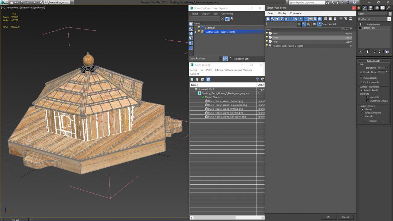 Floating Duck House 3 Nests 3D