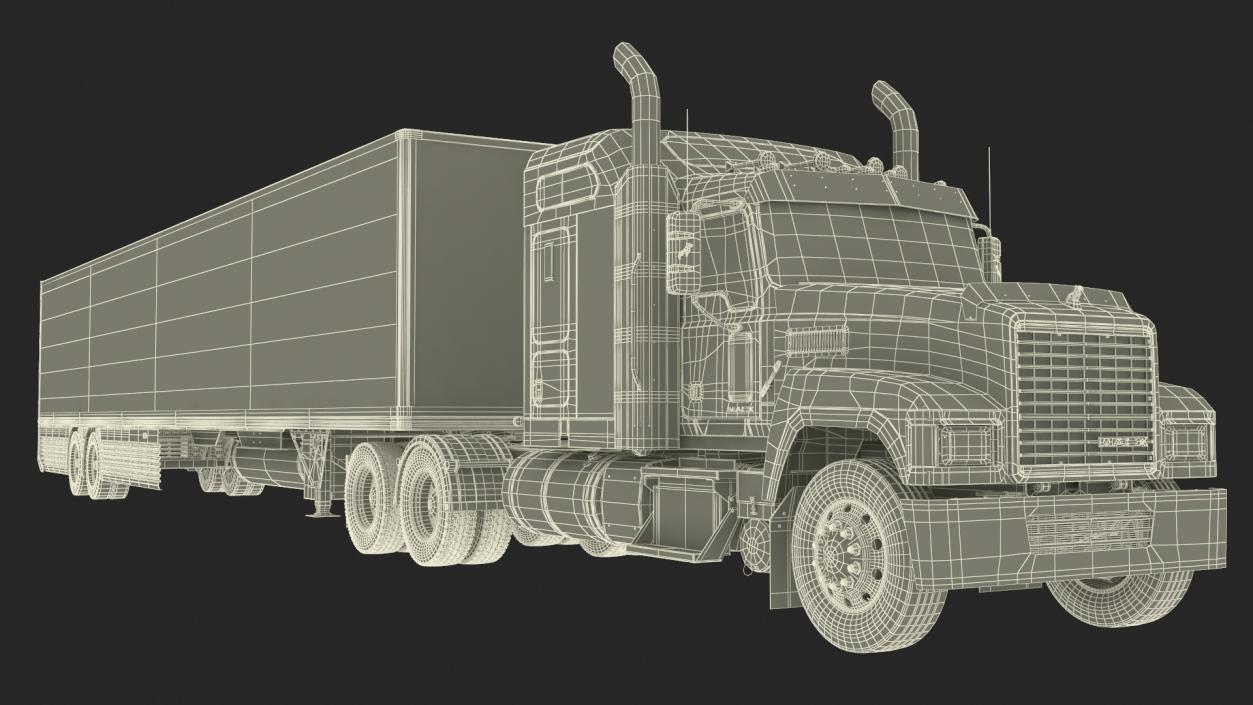 3D model Mack CHU613 Truck with Hyundai HDC-6 Cargo Trailer