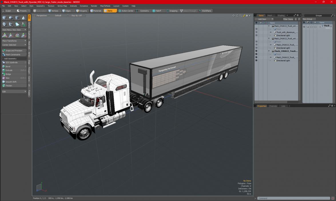 3D model Mack CHU613 Truck with Hyundai HDC-6 Cargo Trailer