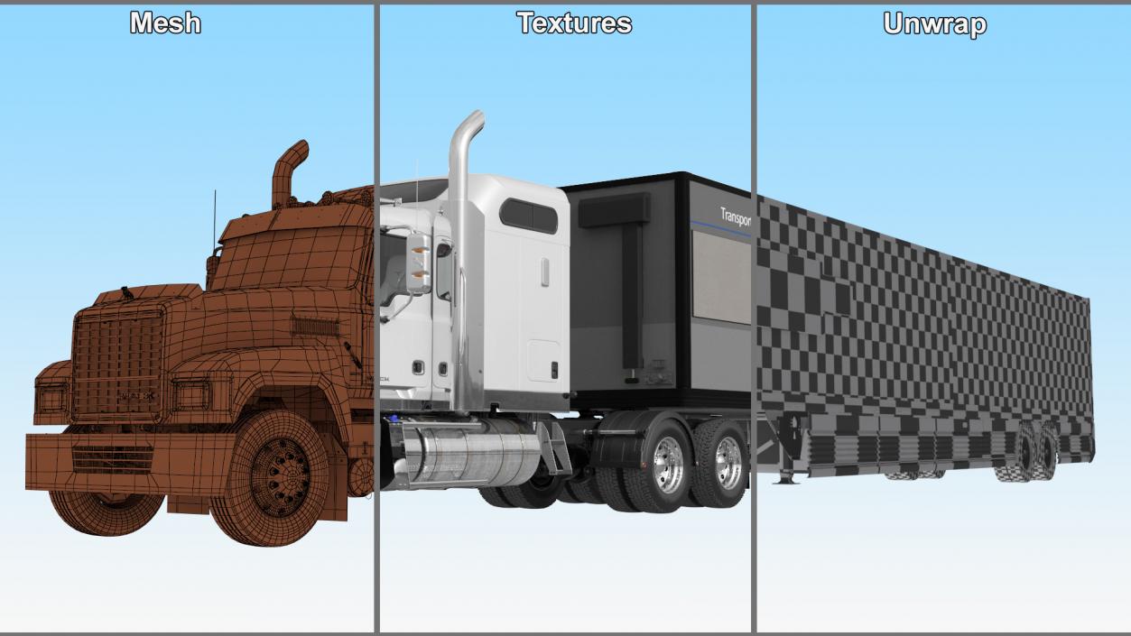 3D model Mack CHU613 Truck with Hyundai HDC-6 Cargo Trailer