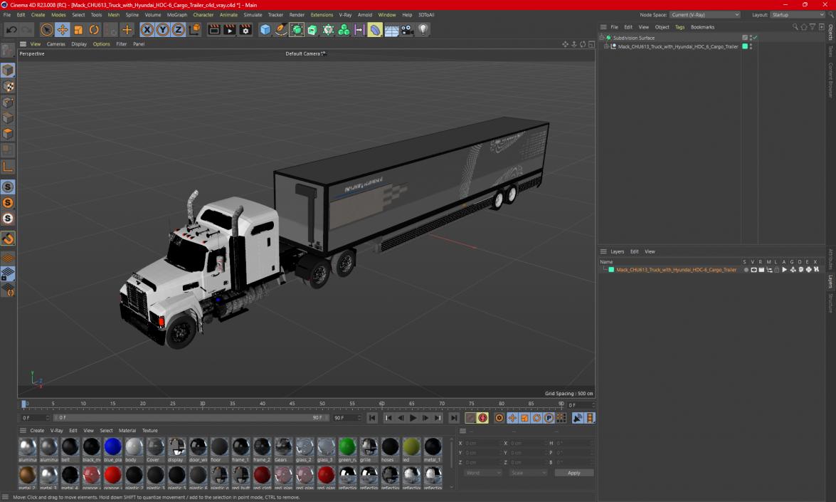 3D model Mack CHU613 Truck with Hyundai HDC-6 Cargo Trailer