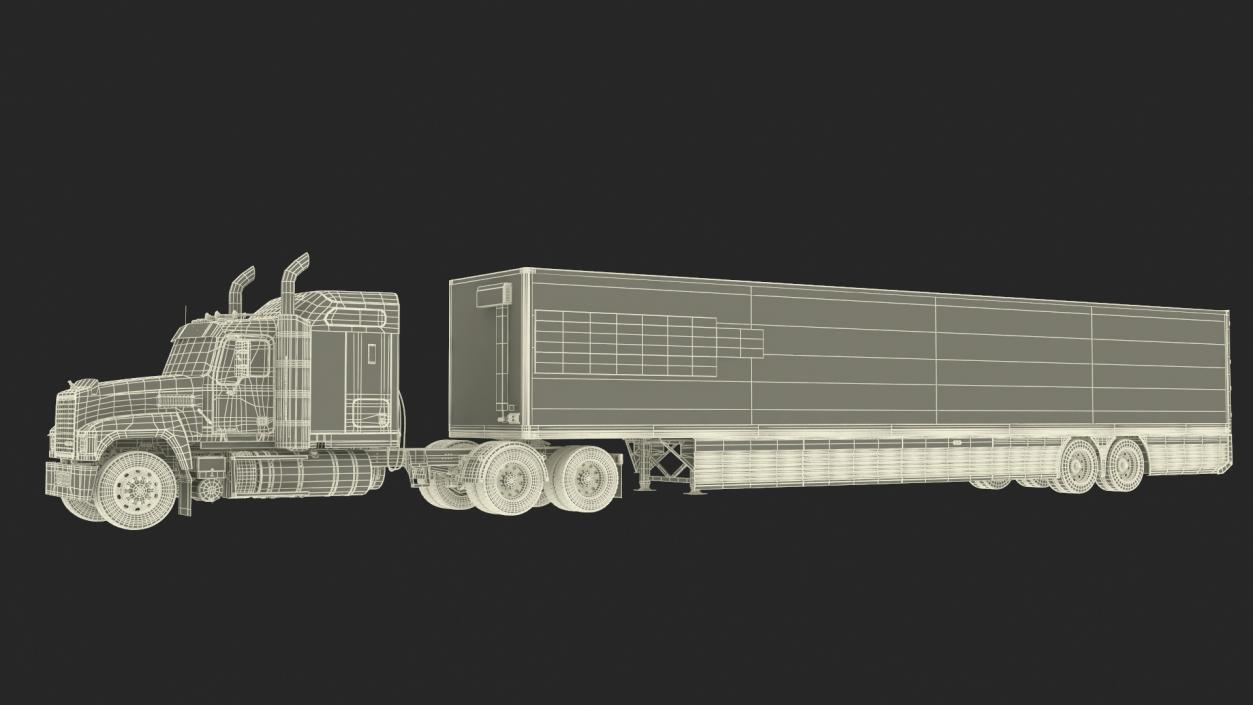 3D model Mack CHU613 Truck with Hyundai HDC-6 Cargo Trailer