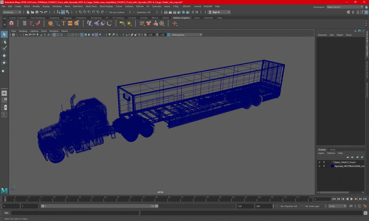 3D model Mack CHU613 Truck with Hyundai HDC-6 Cargo Trailer