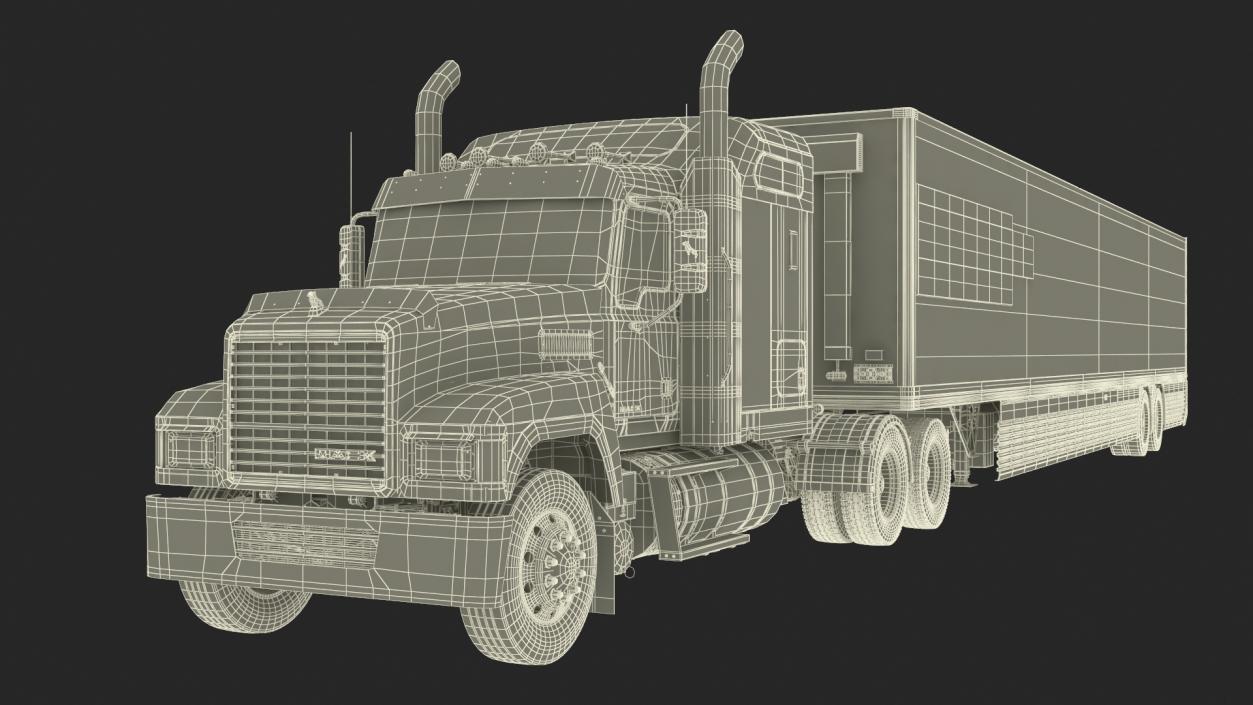 3D model Mack CHU613 Truck with Hyundai HDC-6 Cargo Trailer