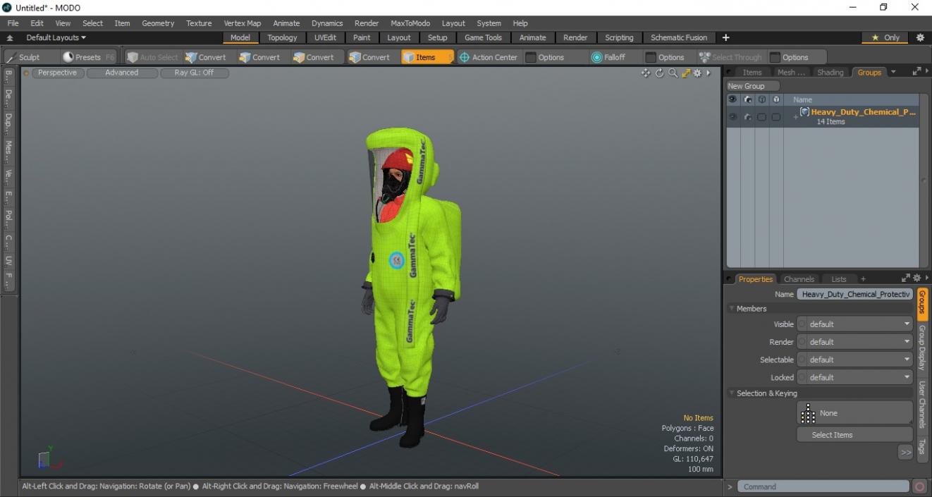 3D model Heavy Duty Chemical Protective Suit Standing Pose Green