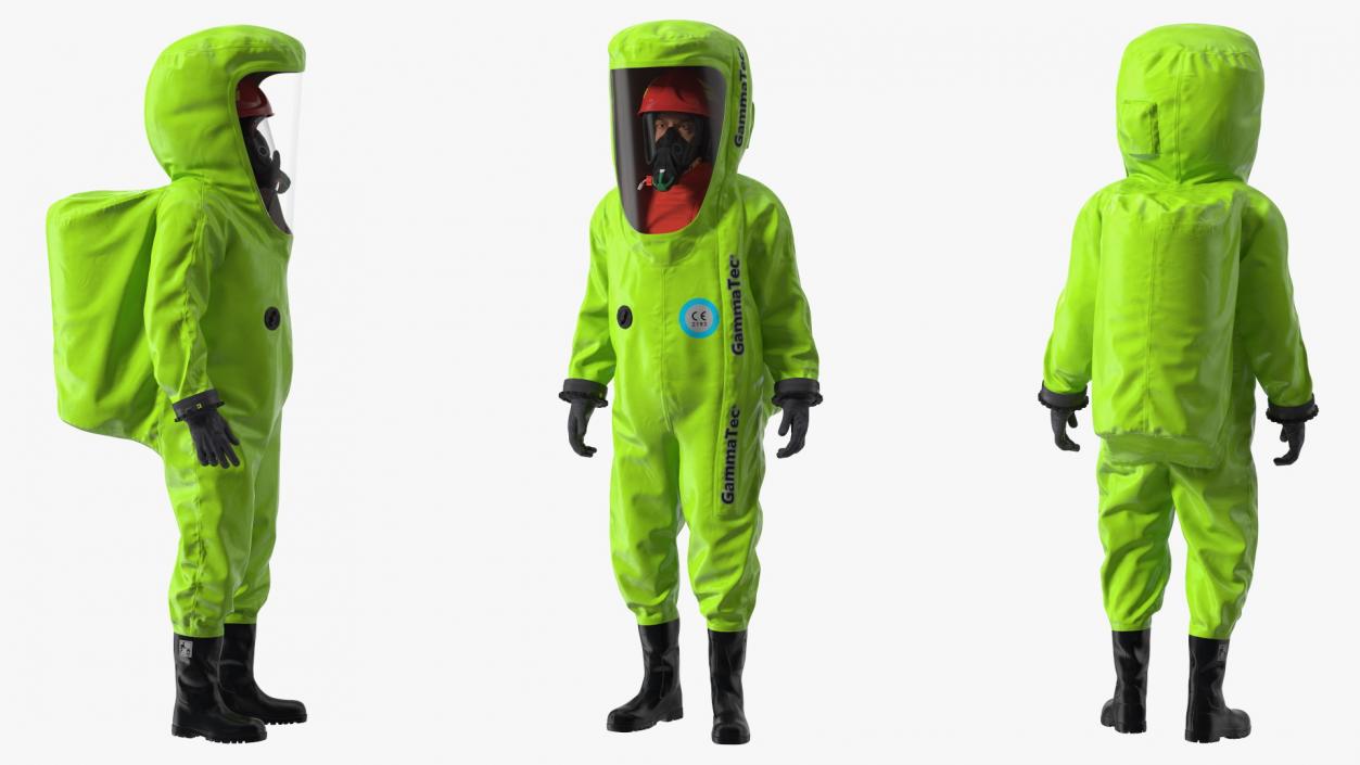 3D model Heavy Duty Chemical Protective Suit Standing Pose Green