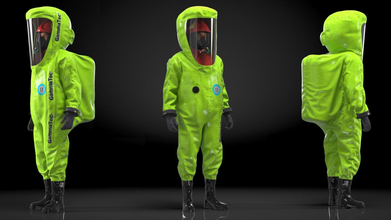 3D model Heavy Duty Chemical Protective Suit Standing Pose Green