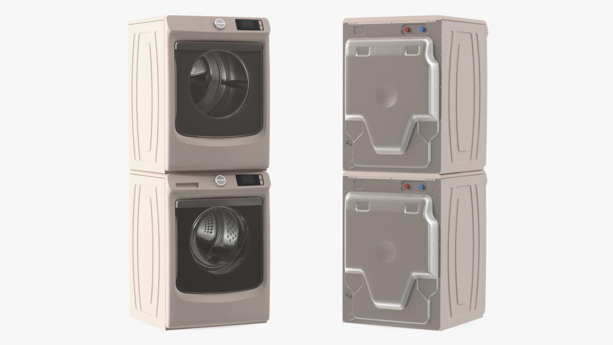 3D Beige Washer and Dryer Set