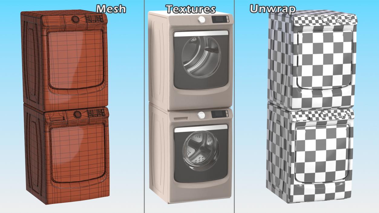 3D Beige Washer and Dryer Set