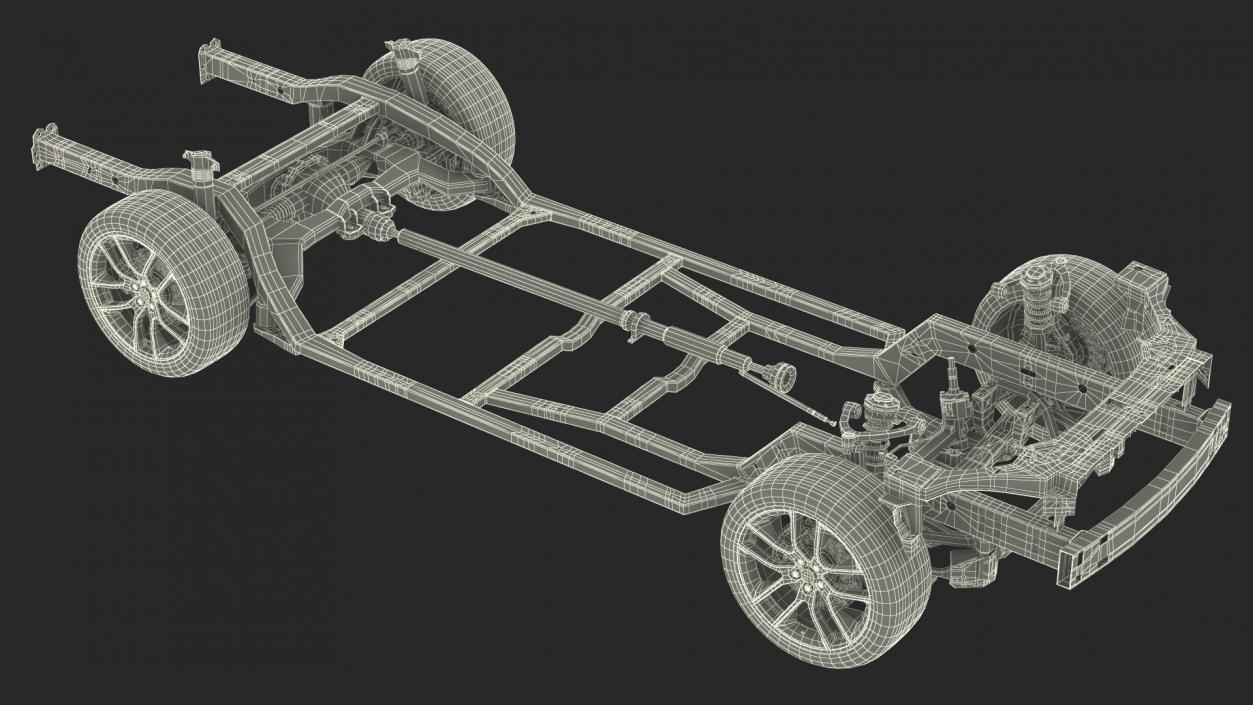 3D Car Frame and Chassis with Wheels model