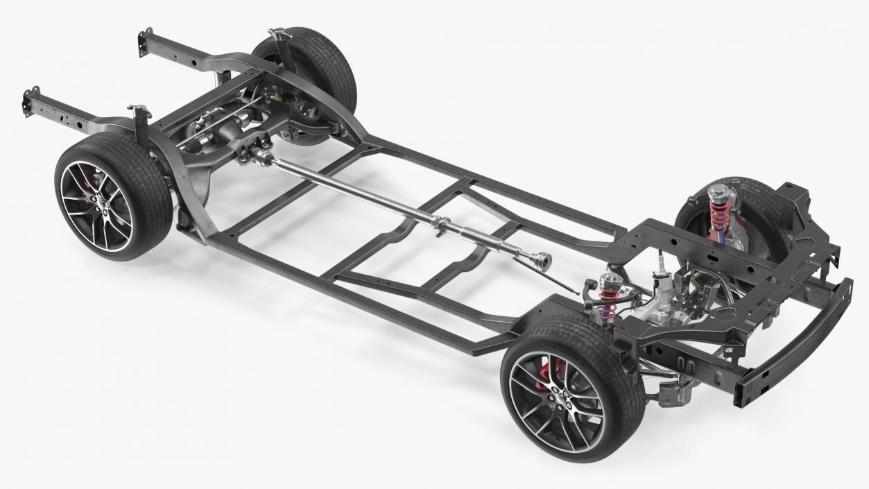 3D Car Frame and Chassis with Wheels model