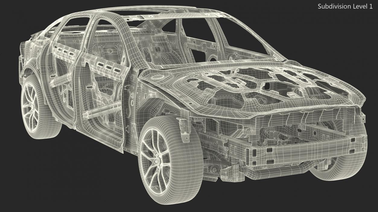 3D Car Frame and Chassis with Wheels model