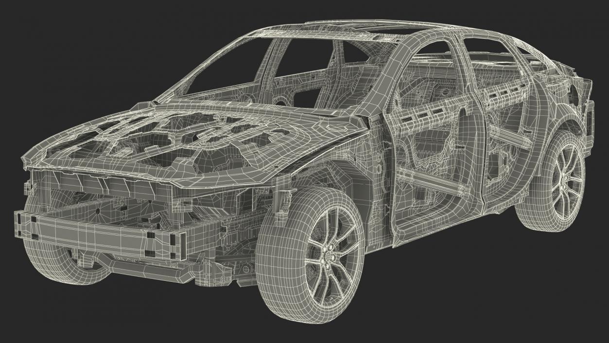 3D Car Frame and Chassis with Wheels model