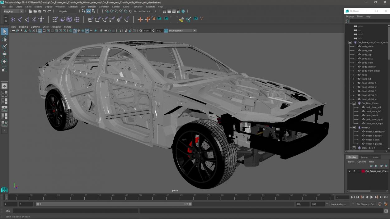 3D Car Frame and Chassis with Wheels model