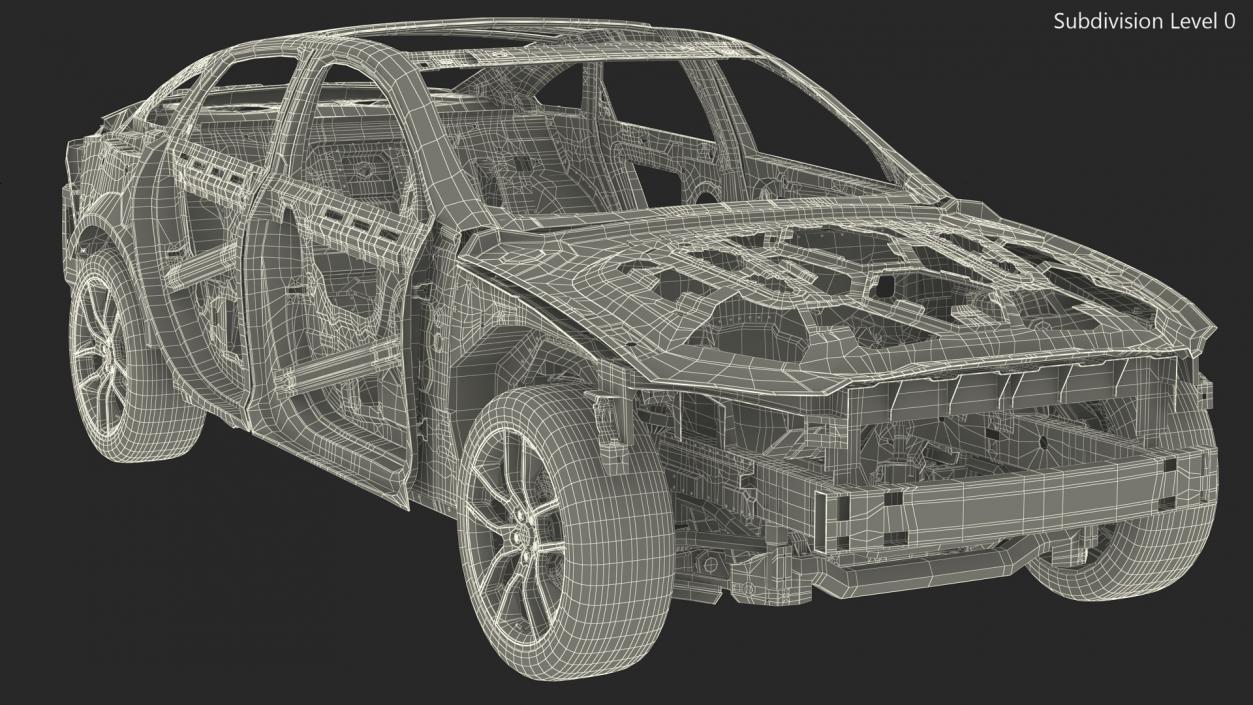 3D Car Frame and Chassis with Wheels model