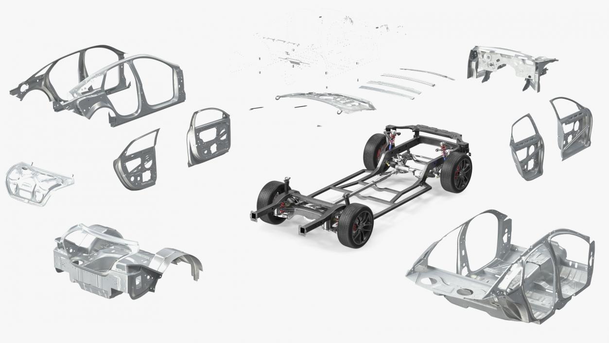 3D Car Frame and Chassis with Wheels model