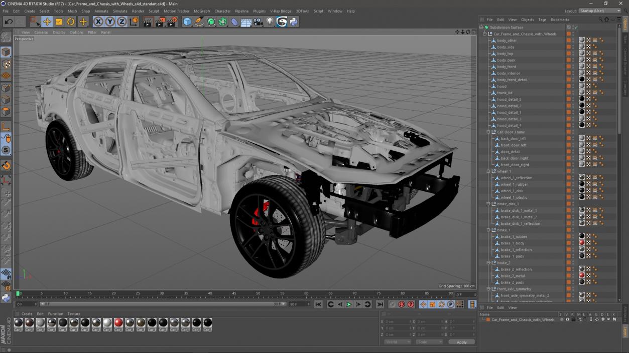 3D Car Frame and Chassis with Wheels model