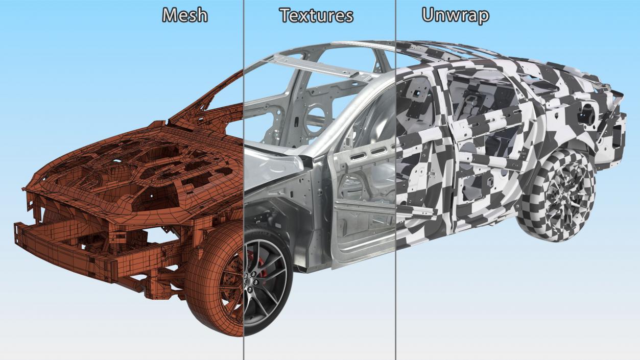 3D Car Frame and Chassis with Wheels model