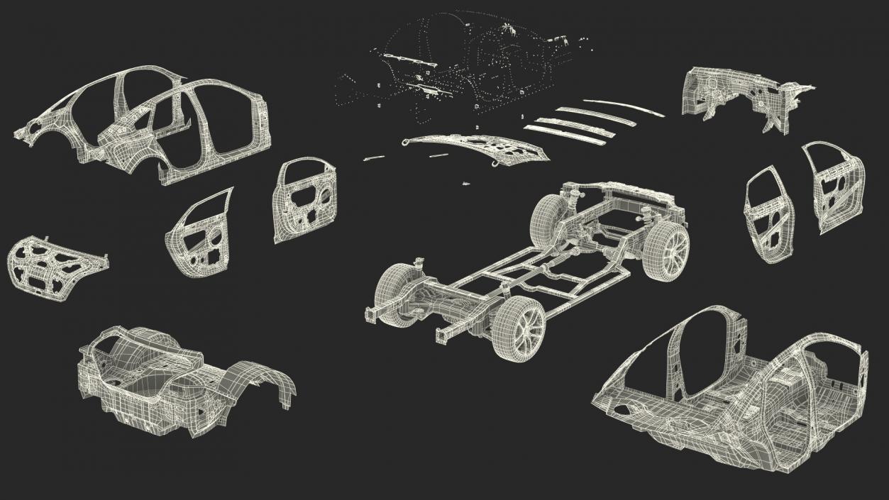 3D Car Frame and Chassis with Wheels model