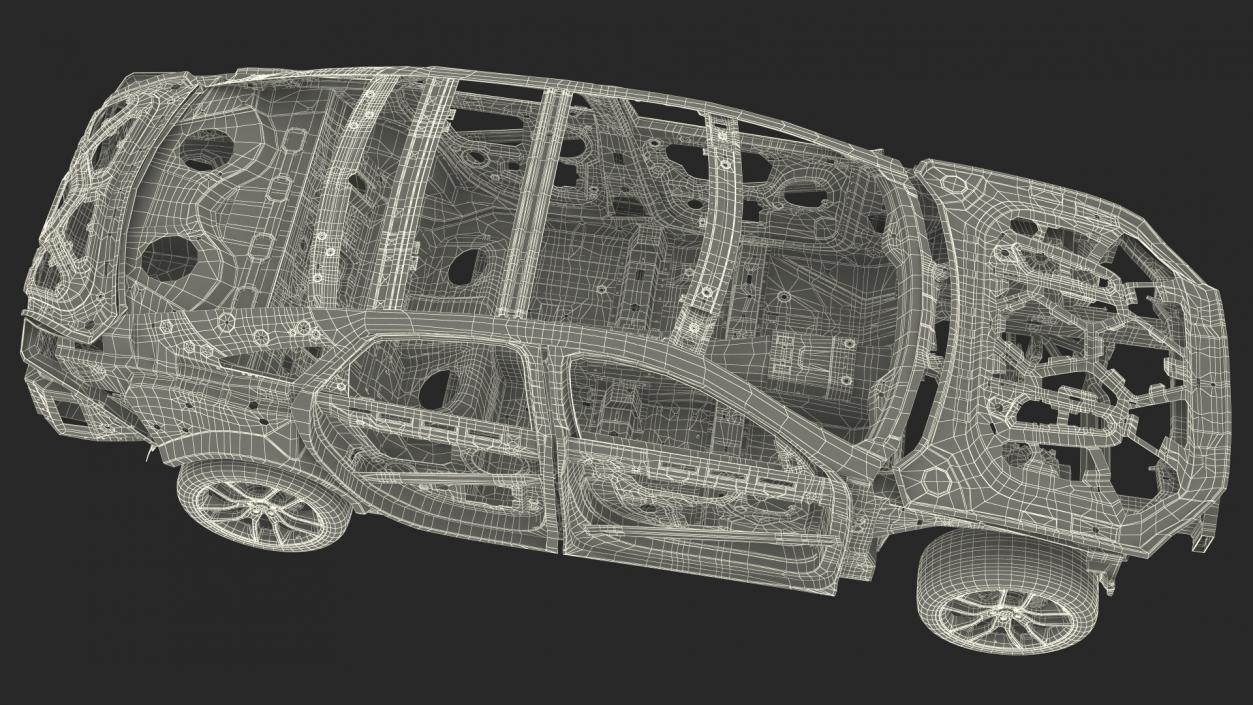 3D Car Frame and Chassis with Wheels model