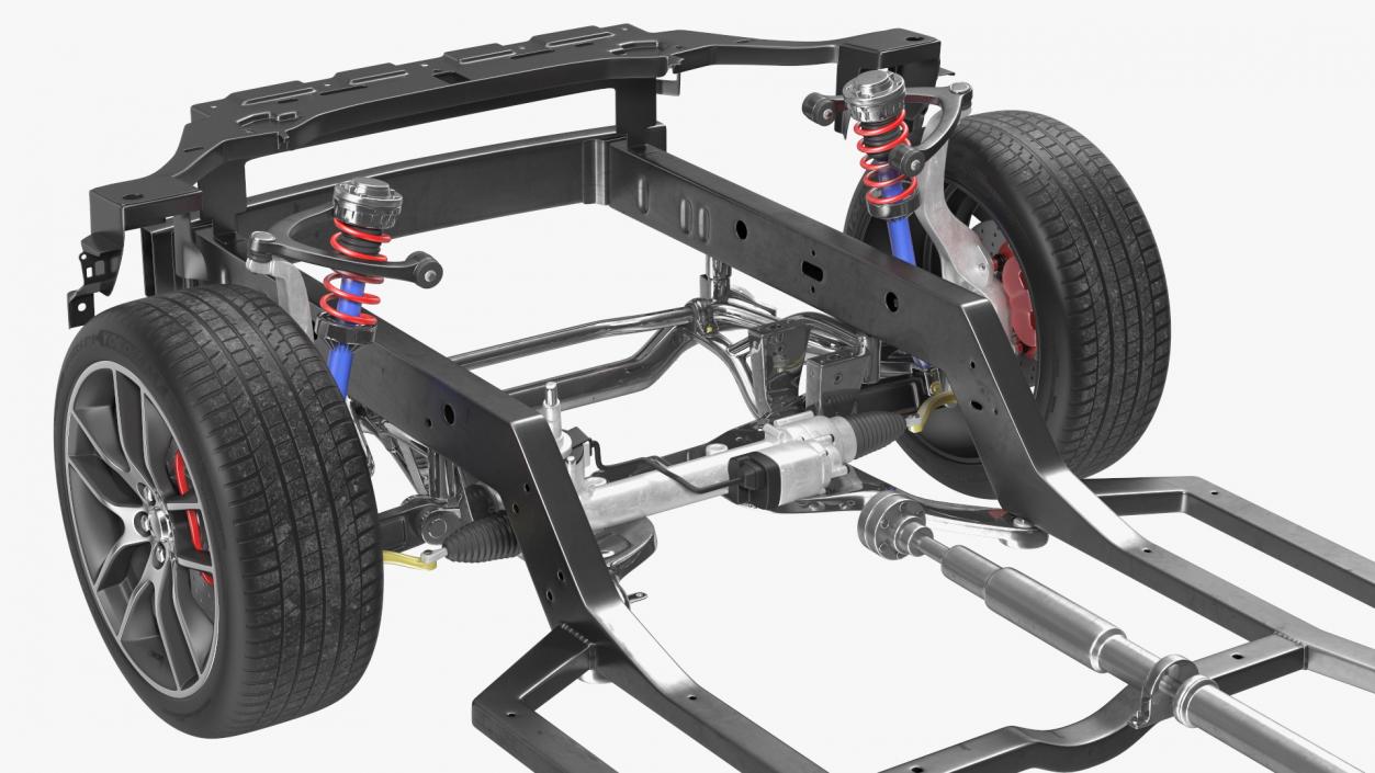 3D Car Frame and Chassis with Wheels model