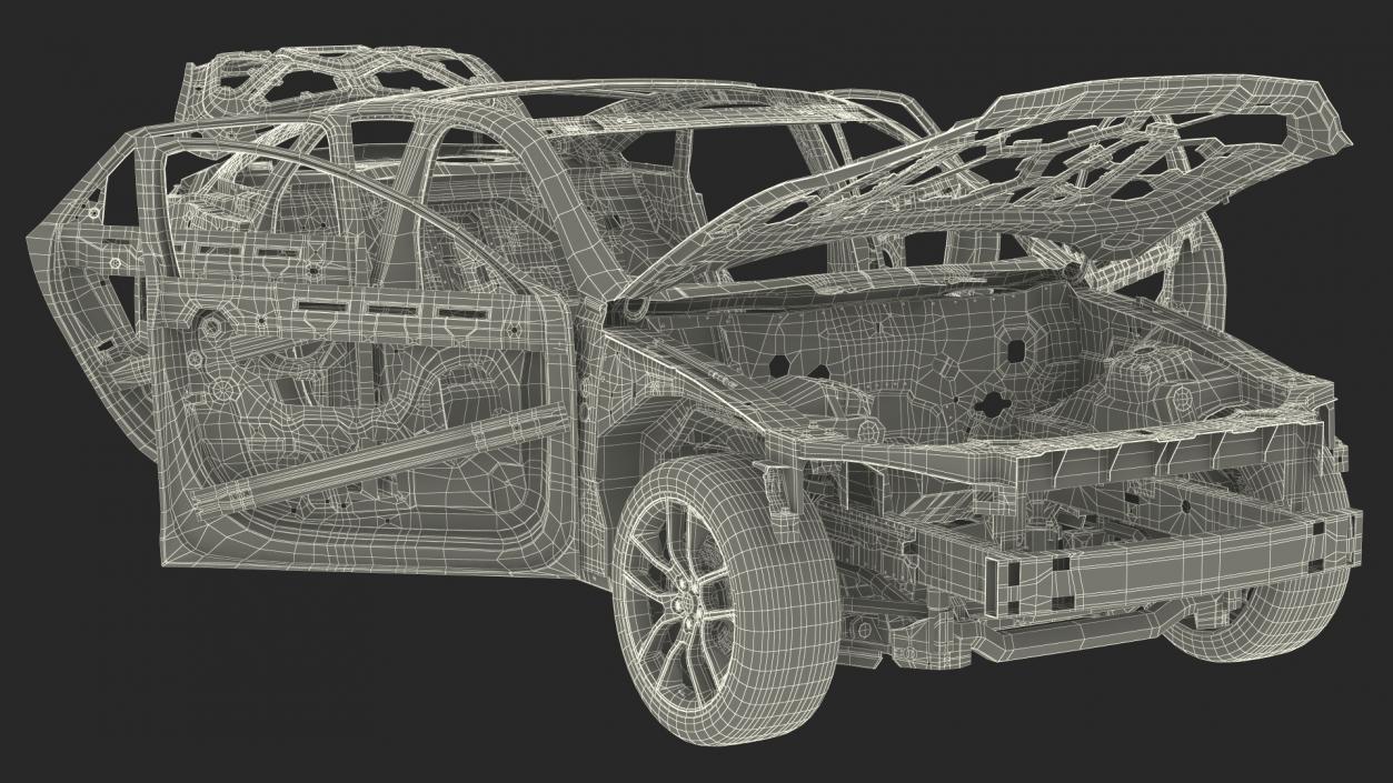 3D Car Frame and Chassis with Wheels model