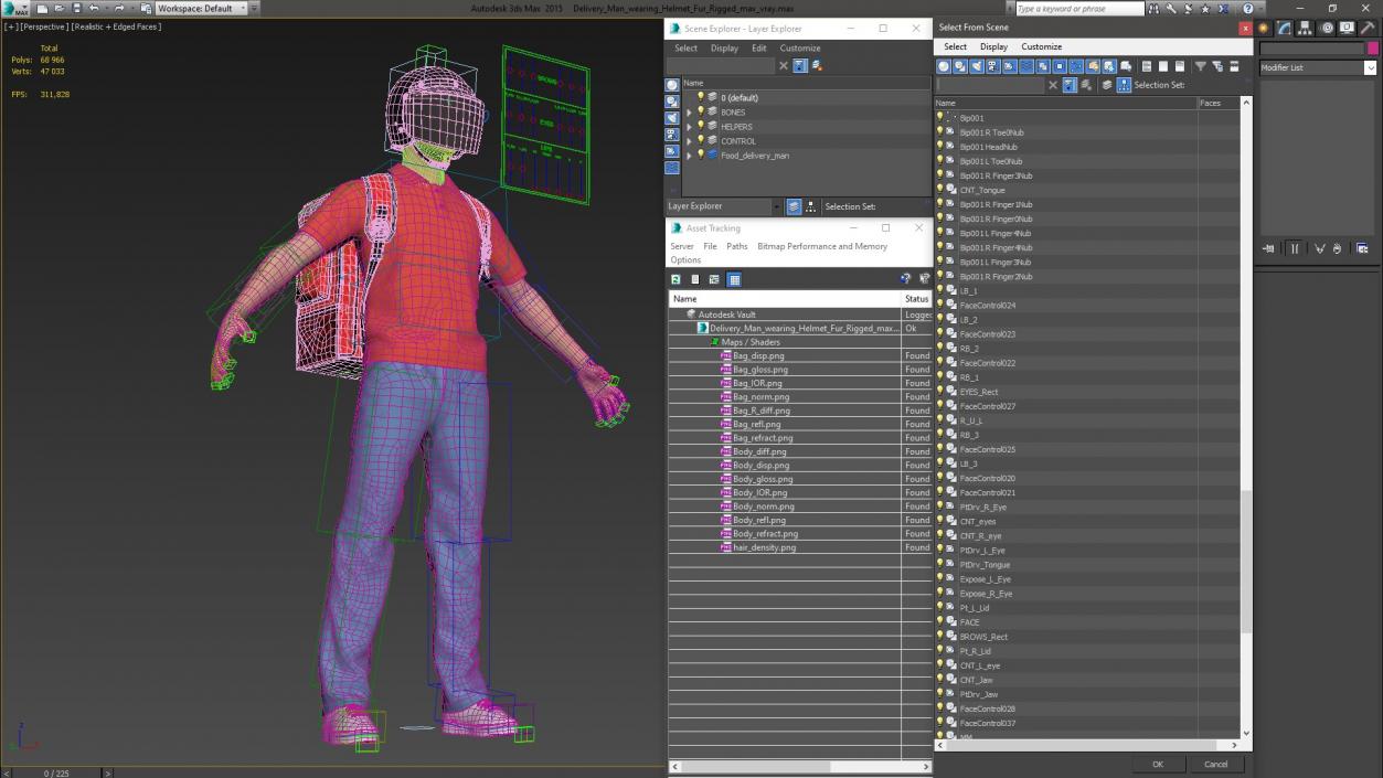 3D Delivery Man wearing Helmet Fur Rigged model