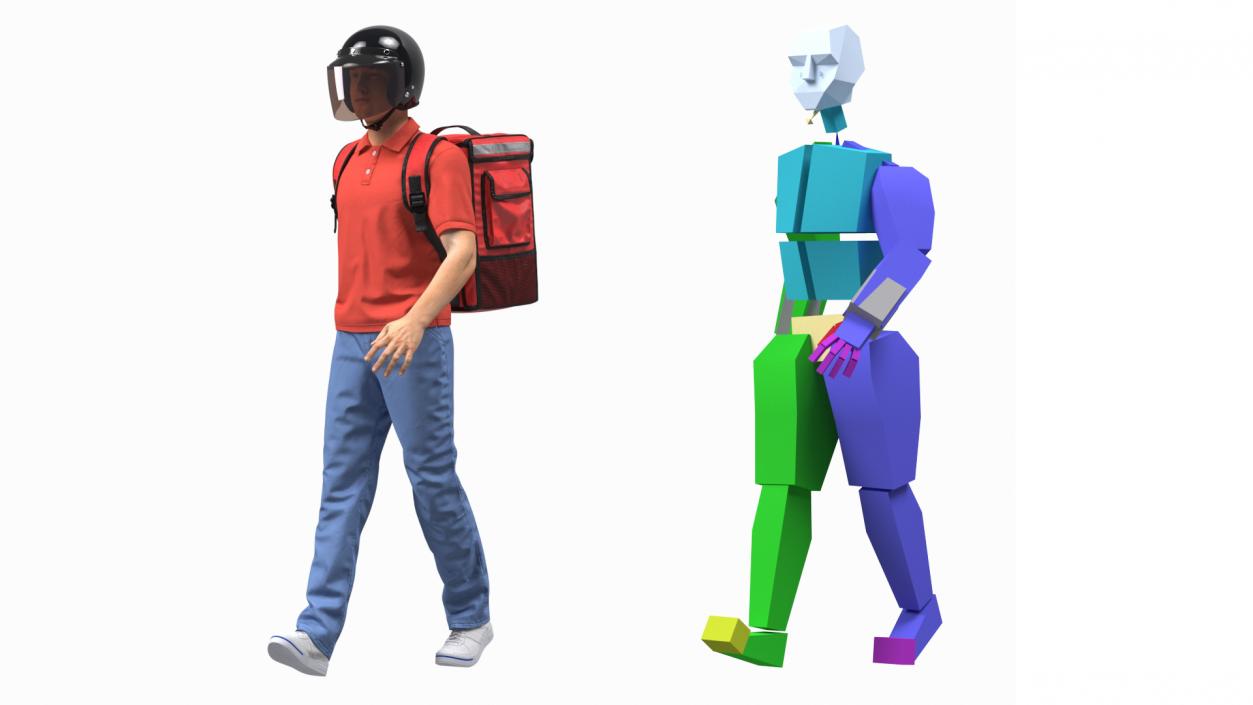 3D Delivery Man wearing Helmet Fur Rigged model