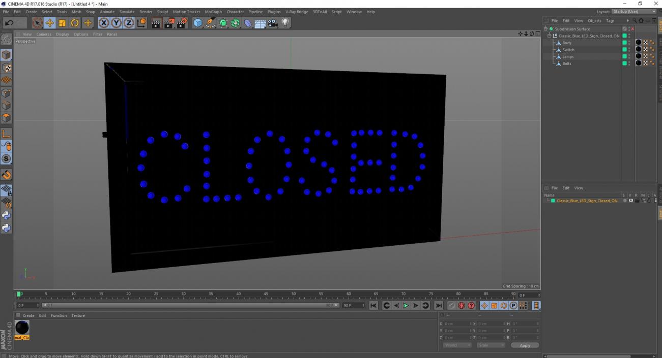 3D Classic Blue LED Sign Closed ON