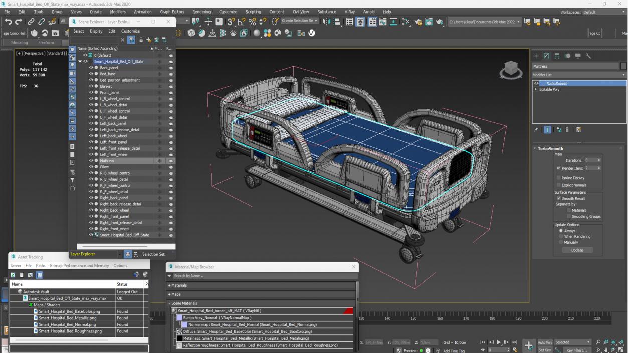 3D model Smart Hospital Bed Off State 2