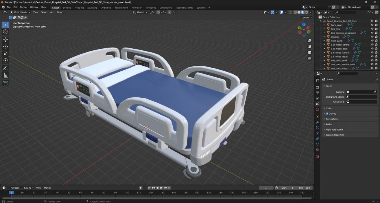 3D model Smart Hospital Bed Off State 2