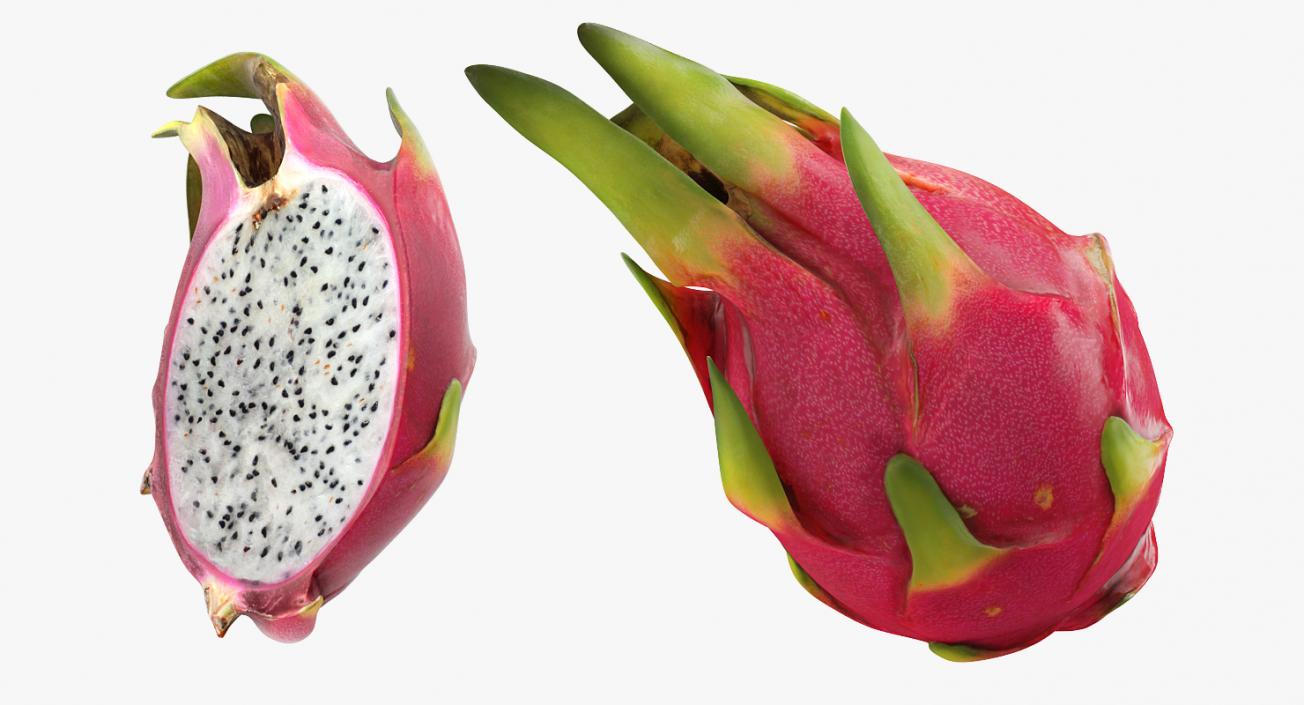 Whole and a Half Red Dragon Fruits 3D model