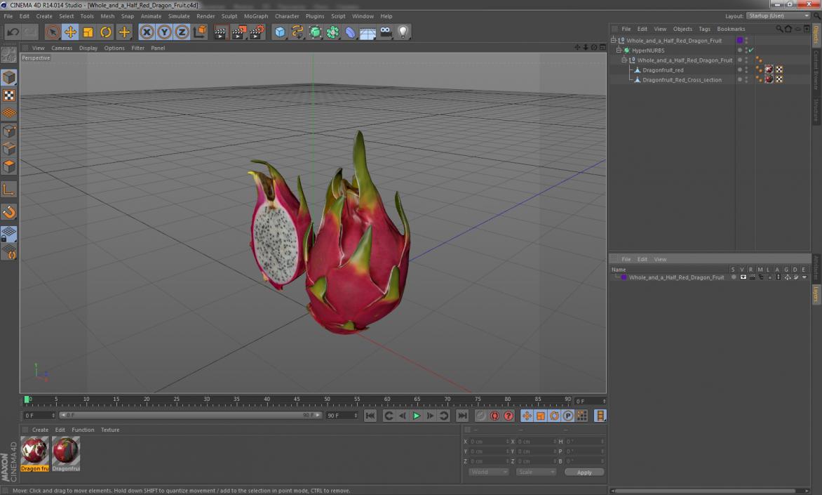 Whole and a Half Red Dragon Fruits 3D model