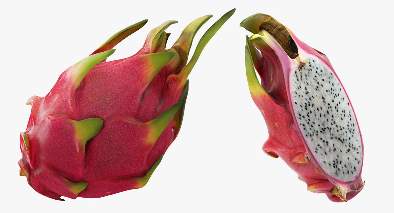 Whole and a Half Red Dragon Fruits 3D model