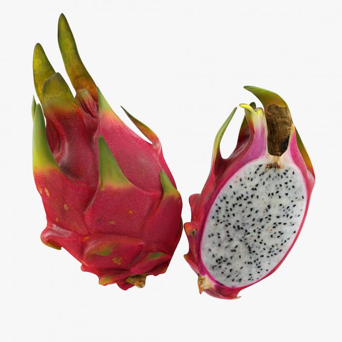 Whole and a Half Red Dragon Fruits 3D model