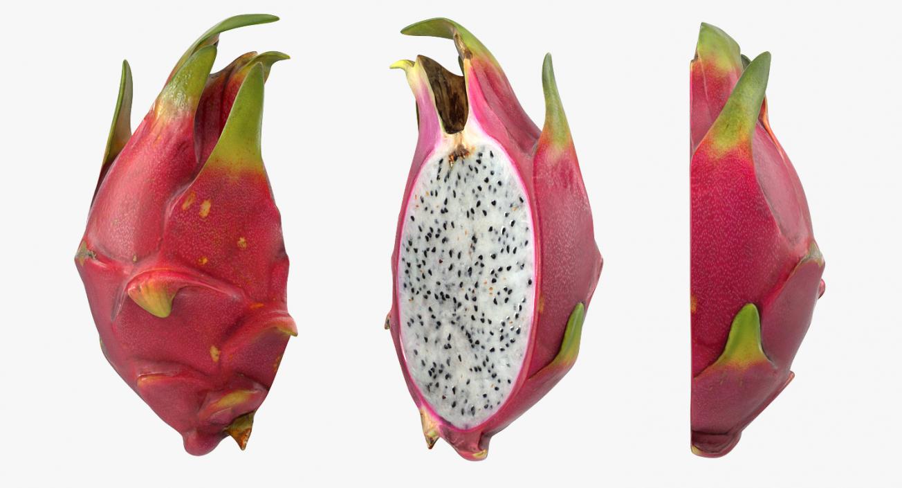 Whole and a Half Red Dragon Fruits 3D model