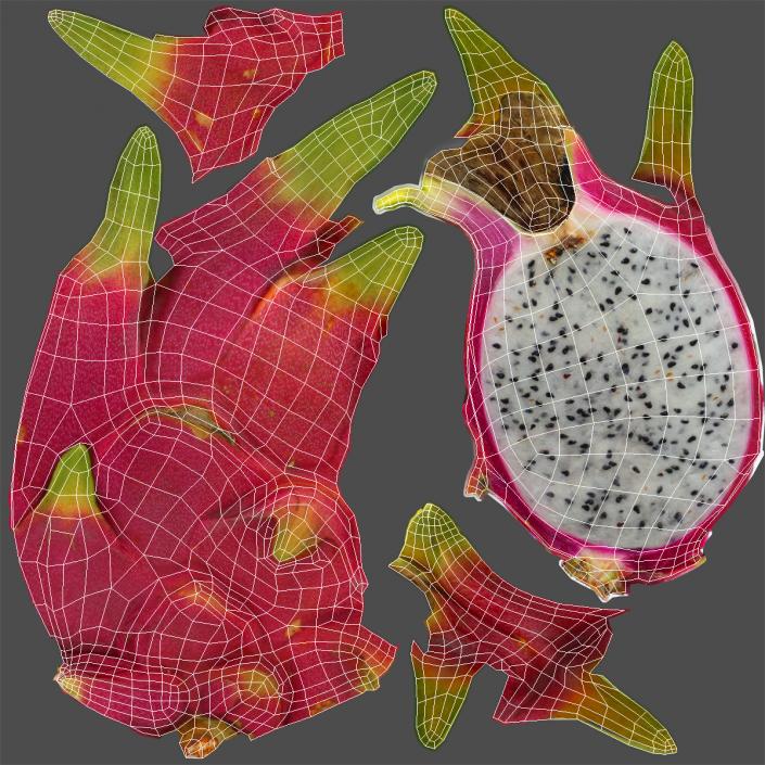 Whole and a Half Red Dragon Fruits 3D model