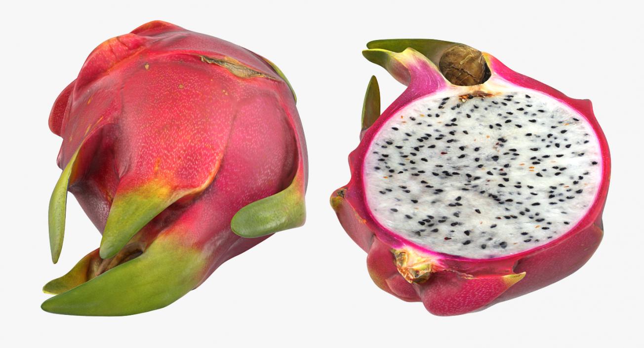 Whole and a Half Red Dragon Fruits 3D model