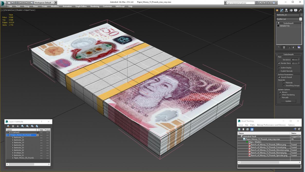 3D Paper Money 50 Pounds