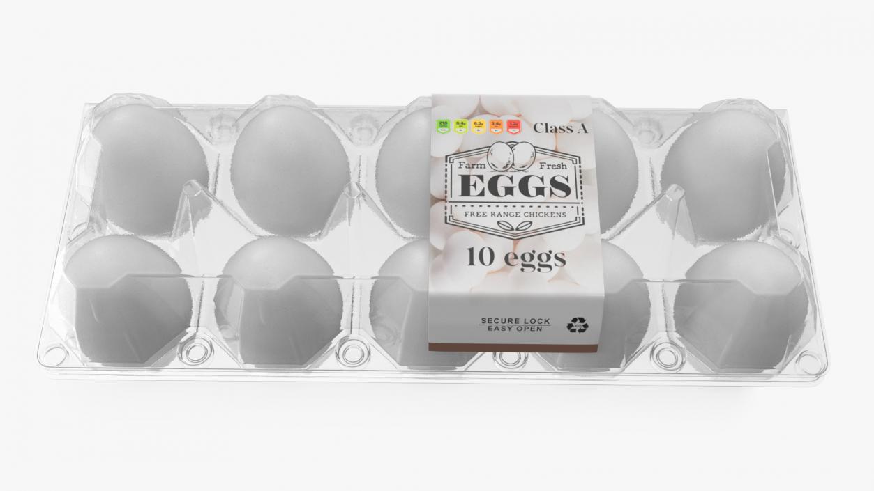 3D Egg Plastic Packaging with Ten White Eggs