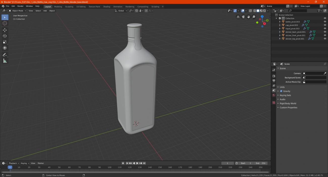 3D Gin 1 Litre Bottle model