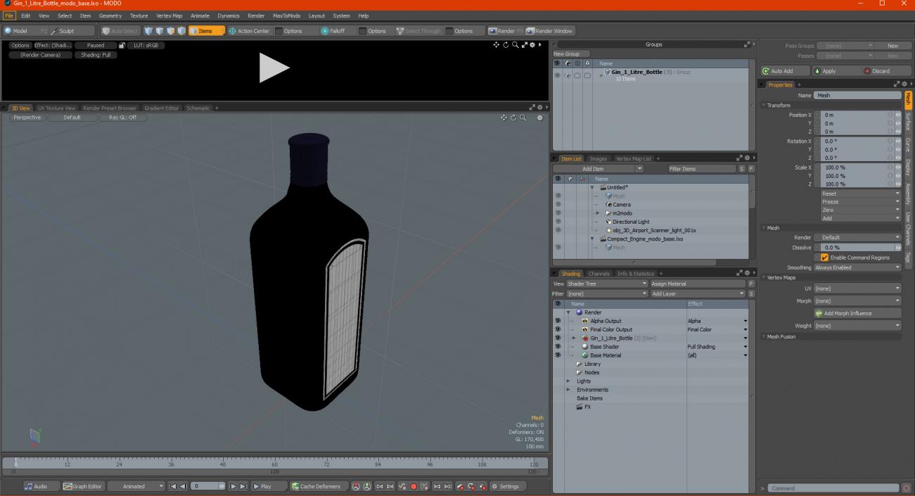 3D Gin 1 Litre Bottle model