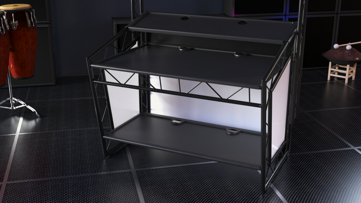 Black Mobile DJ Stand Booth Desk 3D