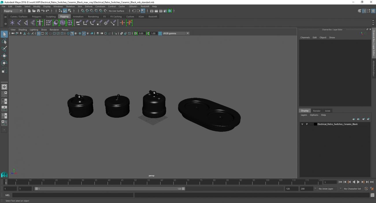 Electrical Retro Switches Ceramic Black 3D model