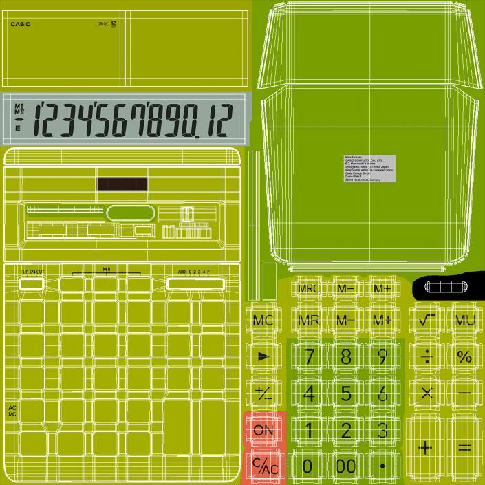 3D model Casio GR-12C Yellow Calculator