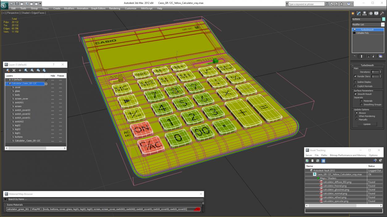 3D model Casio GR-12C Yellow Calculator