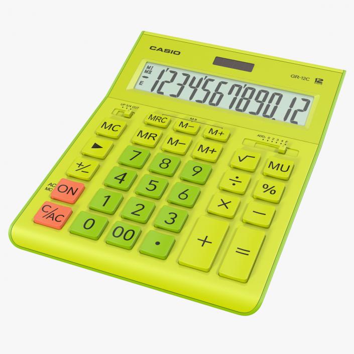 3D model Casio GR-12C Yellow Calculator