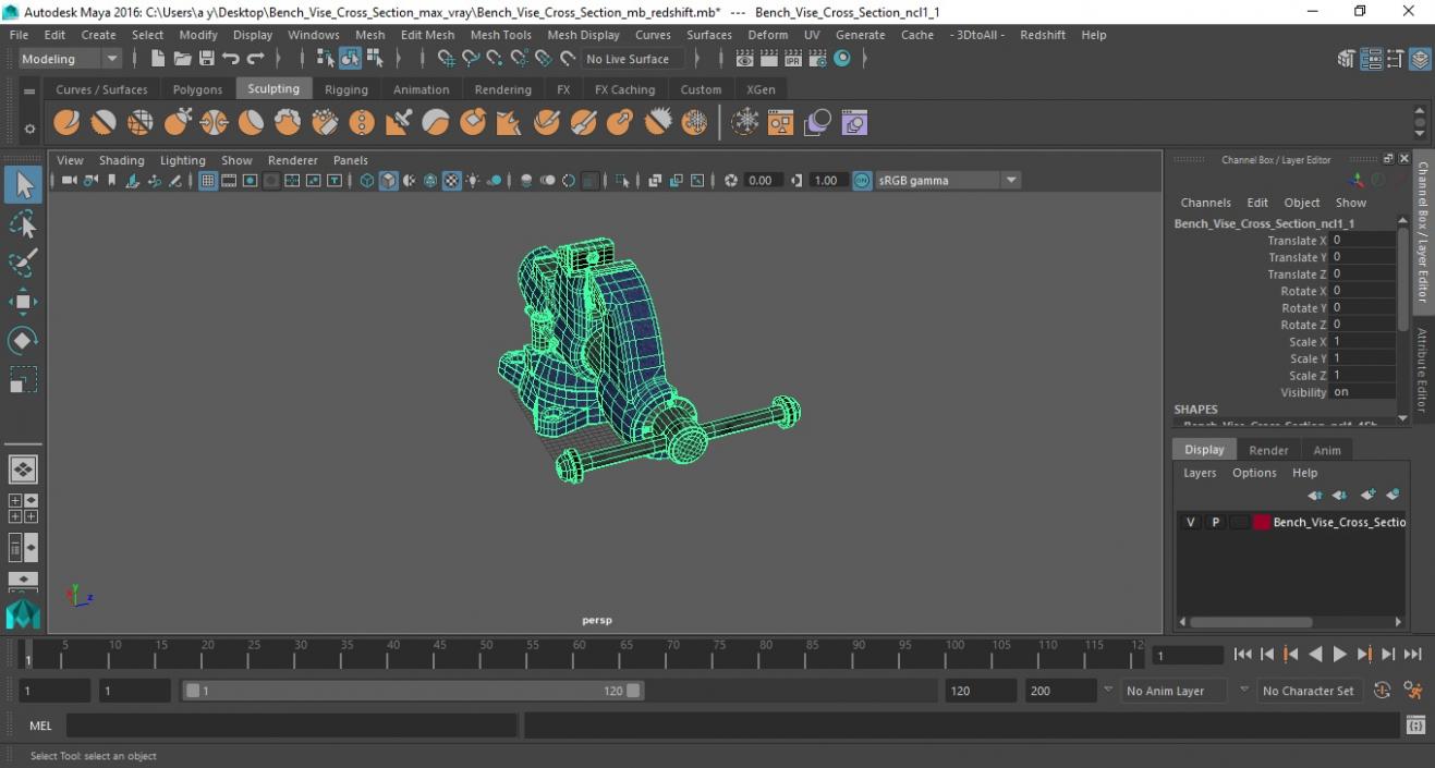 Bench Vise Cross Section 3D model