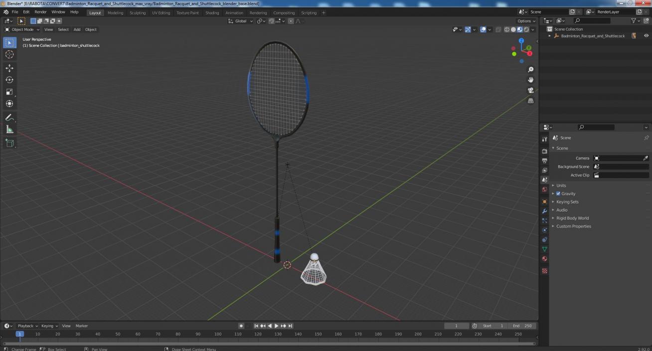 3D Badminton Racquet and Shuttlecock model