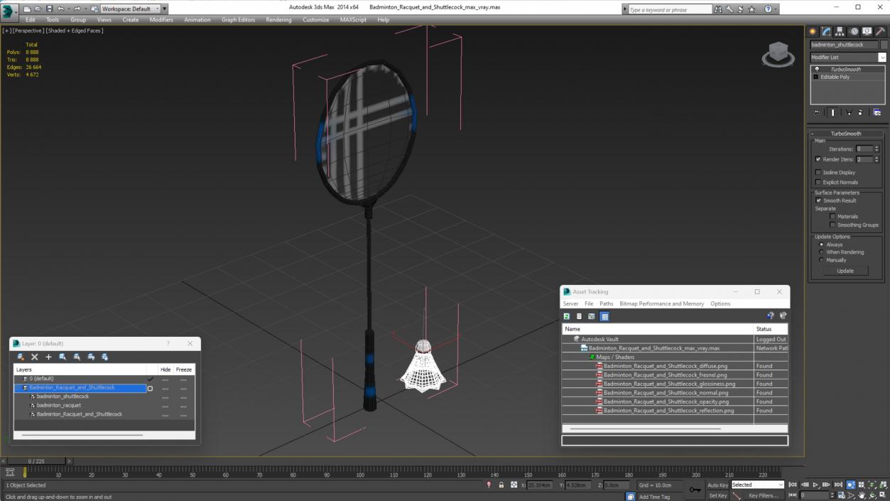 3D Badminton Racquet and Shuttlecock model